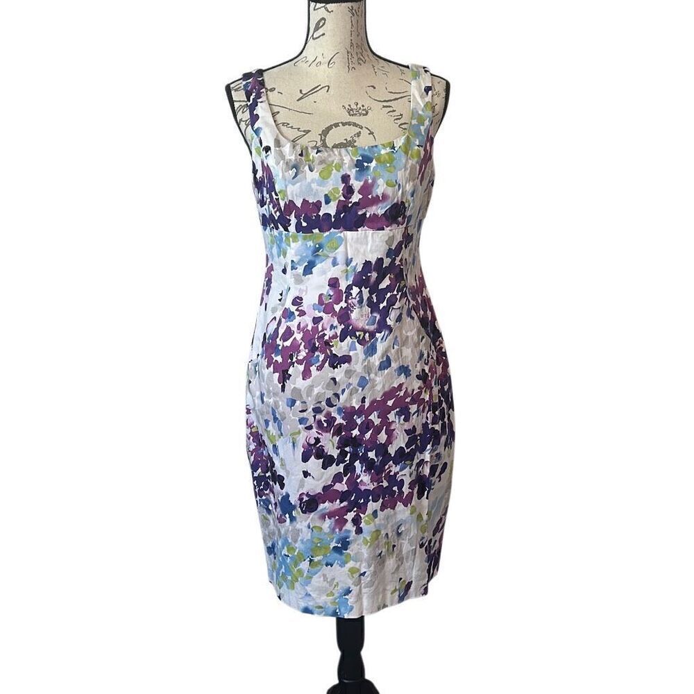 Muse Purple Floral Sheath MIDI Sleeveless Classic Jackie O Dress 8